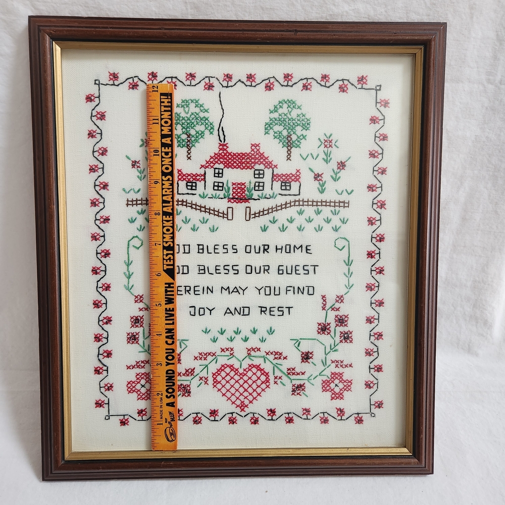 Vintage God Bless Home Completed Cross Stitch Sampler - Picture 7 of 13